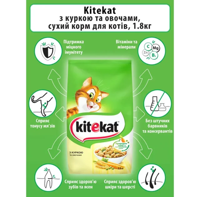Сухий корм KiteKat для котів, курка з овочами, 1.8 кг