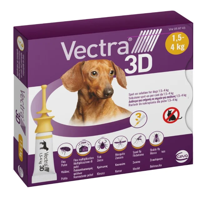Капли Ceva Vectra 3D от блох и клещей для собак весом от 1.5 до 4 кг, 0.8 мл, цена за 1 пипетку