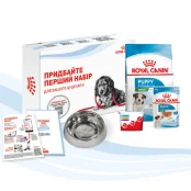 Стартовый набор Royal Canin Mini Puppy для щенков малых пород, миска, мерный стаканчик, дневник, сухой и влажный корм, 500 г + 85 г