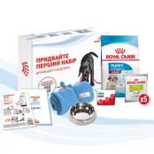 Стартовый набор Royal Canin Medium Puppy для щенков средних пород, миска, мерный стаканчик, дневник, сухой корм и лакомство, 500 г + 5×50 г