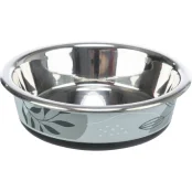 Миска Trixie Stainless Steel Bowl для кошек, нержавеющая сталь, резиновая кромка, 200 мл, 12 см, сине-серый