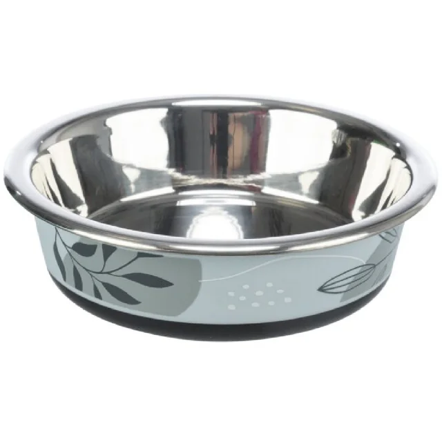 Миска Trixie Stainless Steel Bowl для кошек, нержавеющая сталь, резиновая кромка, 200 мл, 12 см, сине-серый