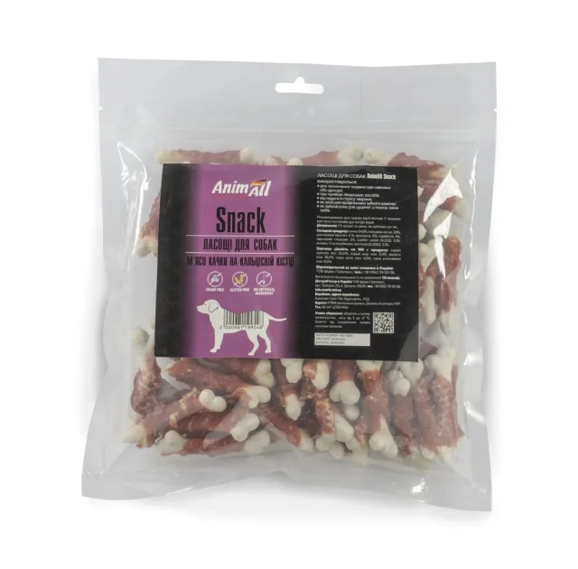 Ласощі AnimAll Snack для собак, м'ясо качки на кальцієвій кістці, 150 г