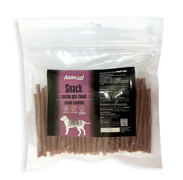 Ласощі AnimAll Snack для собак, качині палички, 150 г