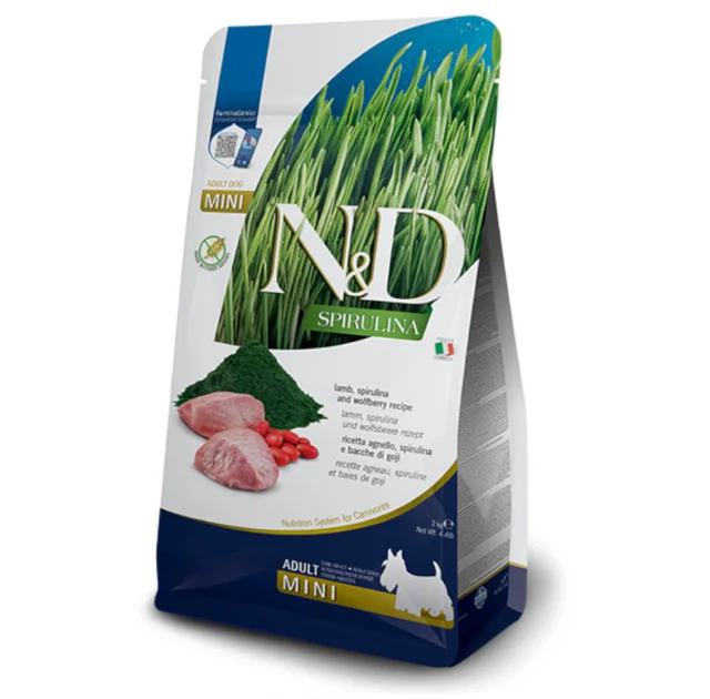 Сухой беззерновой корм Farmina N&D SPIRULINA для взрослых собак мелких пород, с ягненком, спирулиной и ягодами годжи, 2 кг