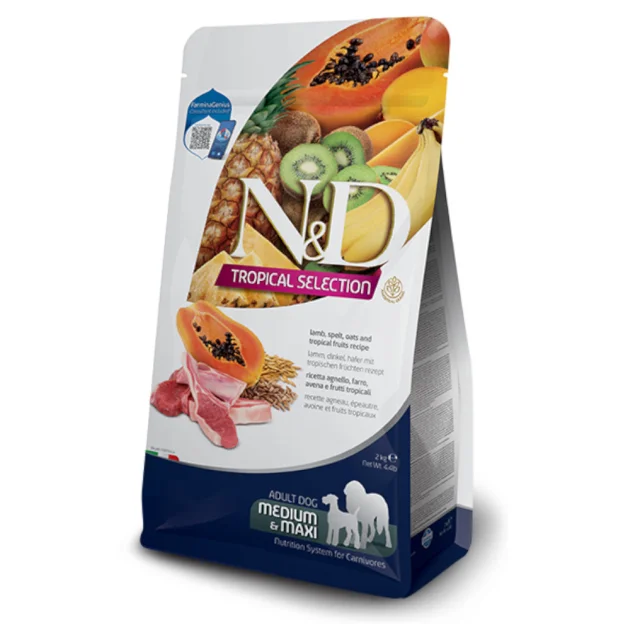 Сухий низькозерновий корм Farmina N&D TROPICAL SELECTION для дорослих собак середніх і великих порід, з ягням і тропічними фруктами, 10 кг