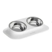 Миска подвійна AnimAll для собак і котів, на підставці, метал/пластик, 420 мл, біла