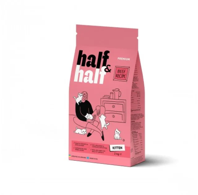 Сухой корм Half&Half для котят, с говядиной, 2 кг