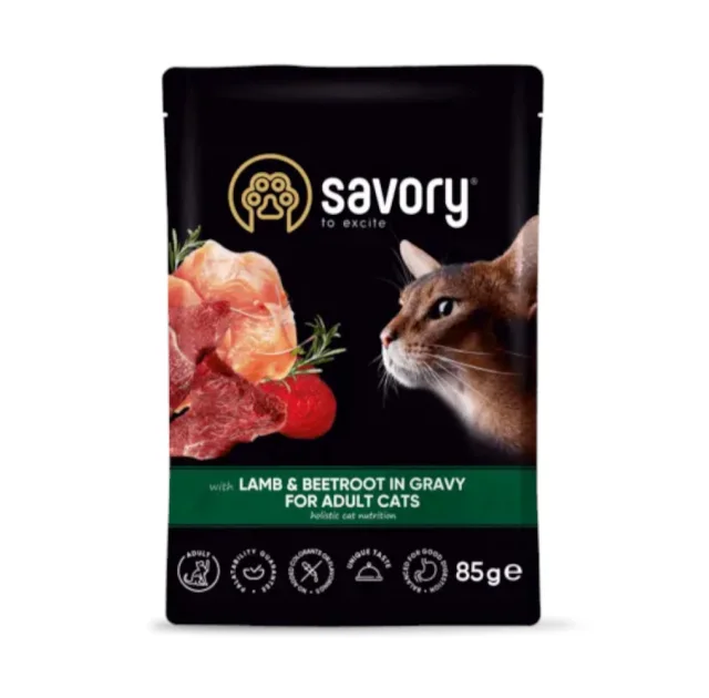 Влажный корм Savory Lamb&Beetroot Gravy Adult Cat для кошек, ягненок со свеклой, в соусе, пауч, 85 г
