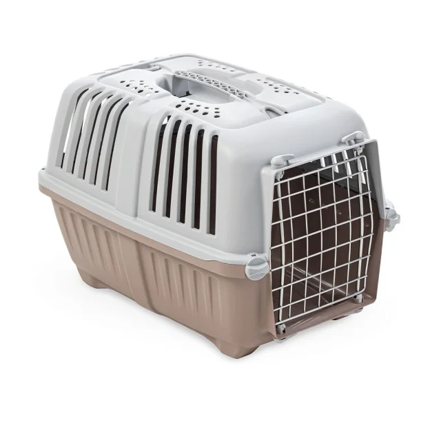 Переноска MPS Pratiko 1 для кошек и собак до 12 кг, с металлической дверцей, светло-коричневая 48×31×5×33 см.