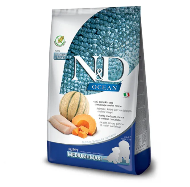 Беззерновий сухий корм Farmina N&D Grain Free OCEAN PUMPKIN для цуценят середніх та великих порід, з тріскою та динею, 2.5 кг