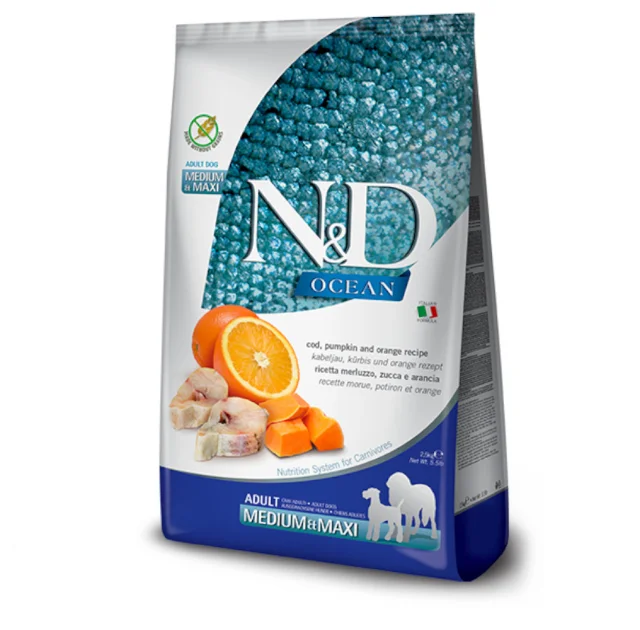 Беззерновий сухий корм Farmina N&D Grain Free OCEAN PUMPKIN для собак середніх та великих порід, з тріскою та апельсином, 12 кг