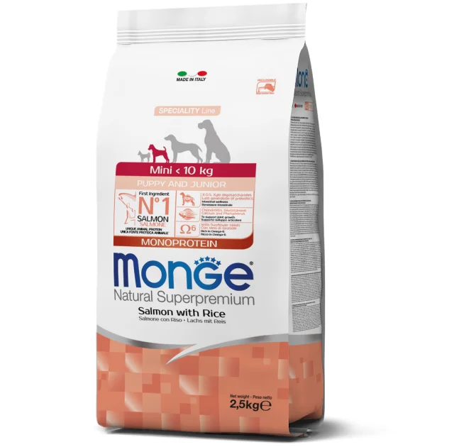 Сухий корм Monge Dog Mini Puppy & Junior для цуценят, лосось з рисом, 2.5 кг