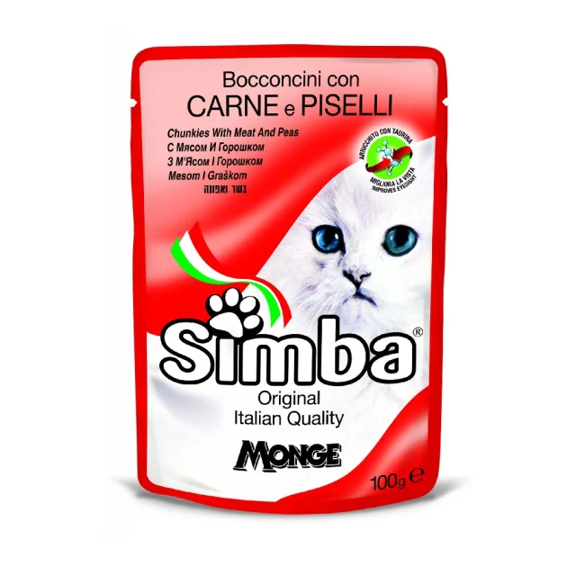 Вологий корм Monge Simba Cat Wet для котів, з м'ясом і горошком, 100 г