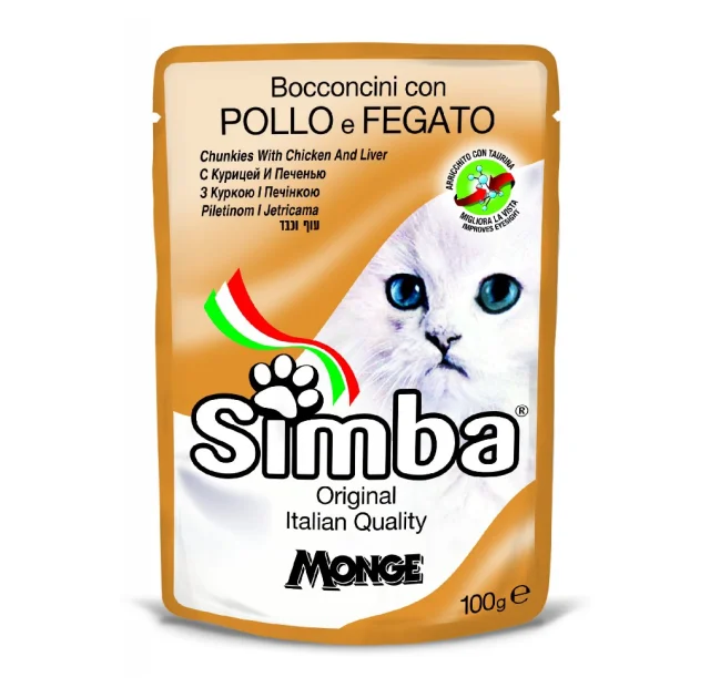Вологий корм Monge Simba Cat Wet для котів, з куркою та печінкою, 100 г