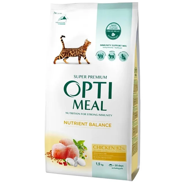 Сухий корм Optimeal для дорослих котів, курка, 1.5 кг