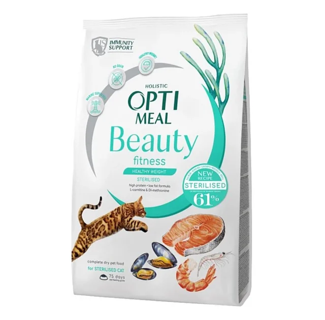 Беззерновий сухий корм Optimeal Beauty Fitness для стерилізованих кішок та кастрованих котів, 1.5 кг