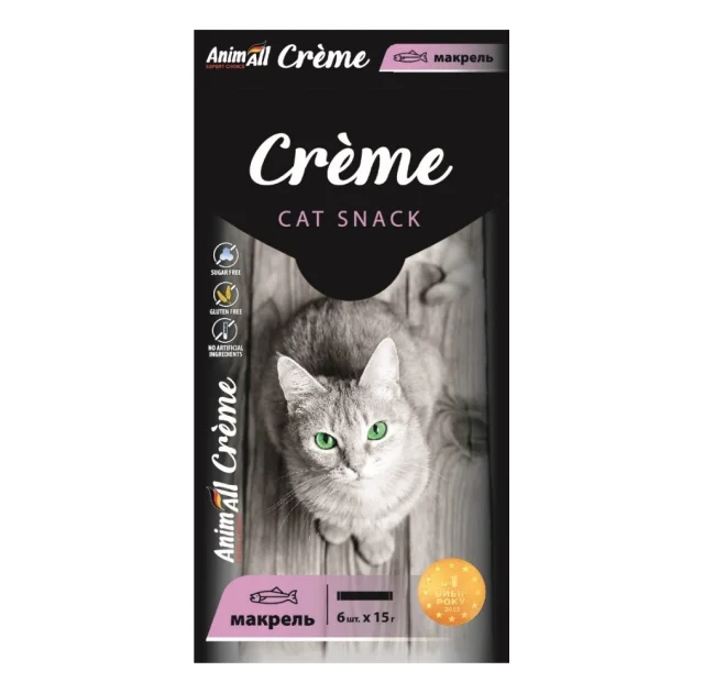 Ласощі AnimAll Сrème для котів, зі смаком макрелі, 6×15 г