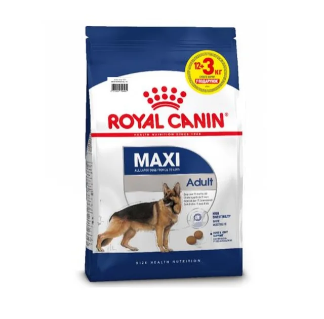Сухий корм сухого корму Royal Canin Maxi Adult для собак великих порід, 12+3 кг у подарунок