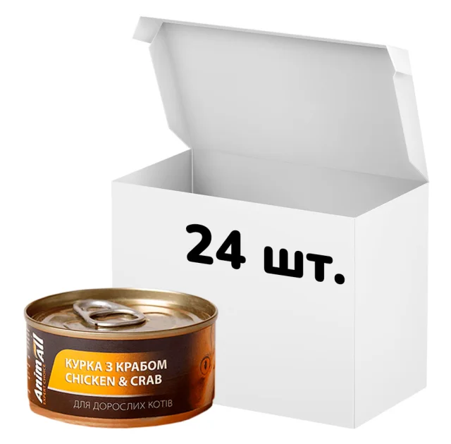 Упаковка консервів AnimAll для котів, курка з крабом, 85 г, 24 штуки