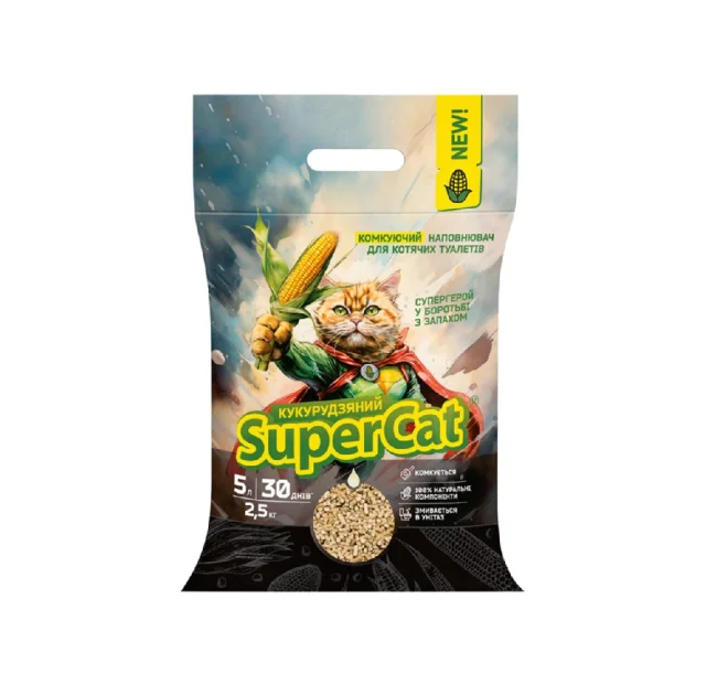 Наполнитель кукурузный Collar SuperCat комкующийся для кошачьих туалетов, 2.5 кг