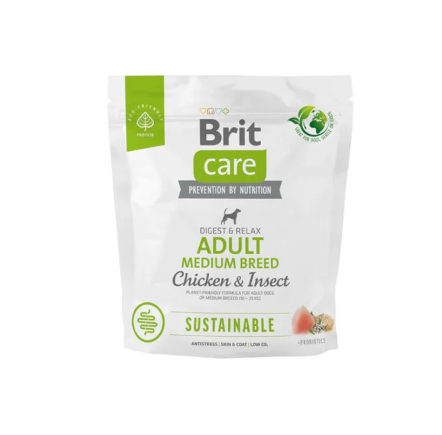 Сухой корм Brit Care Sustainable Adult Medium Breed для собак, средних пород, курица и насекомые, 1 кг