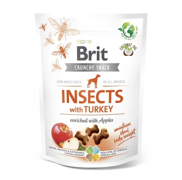 Ласощі Brit Care Crunchy Cracker Insects with Turkey, для собак, для підтримки ваги, комахи та індичка яблуко, 200 г