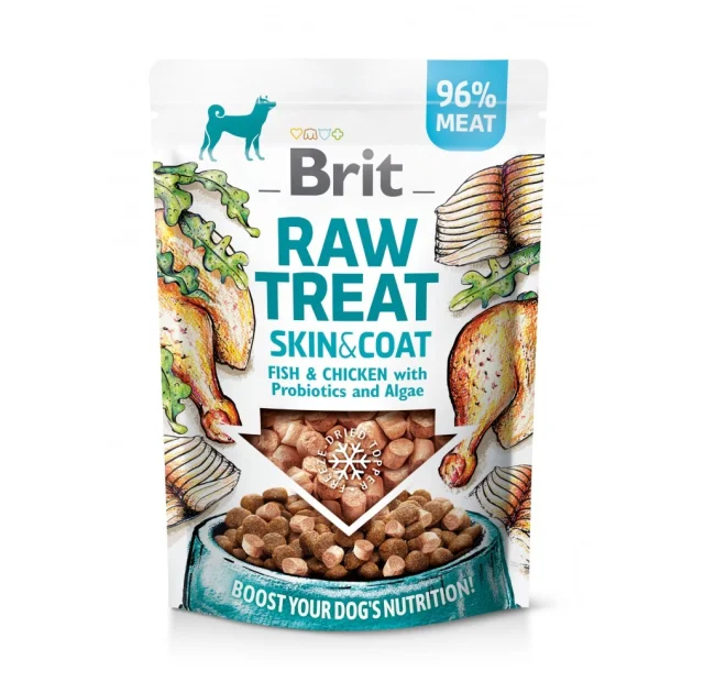 Ласощі Brit Raw Treat Freeze-dried Skin and Coatдля собак для шерсті риба і курка 40 г
