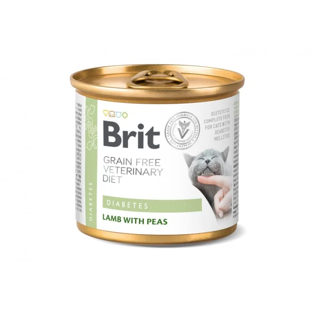 Вологий корм Brit VD GF Diabetes для котів, при діабеті ягня і горох, 200 г