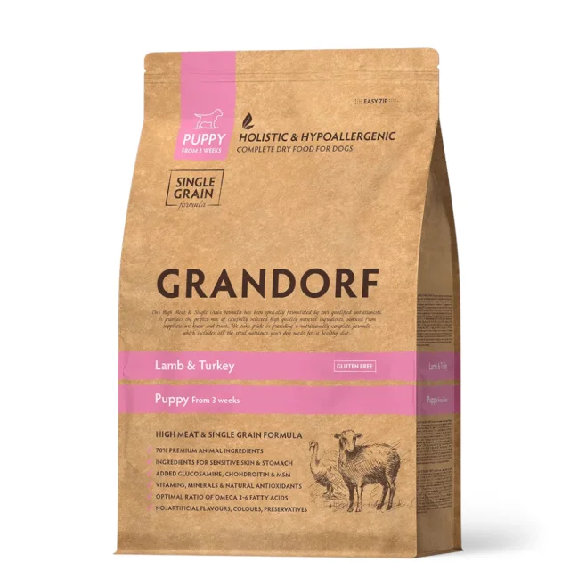 Сухий корм Grandorf Dog Puppy Lamb & Turkey для цуценят від 3 тижнів та вагітних сук, ягня та індичка, 3 кг