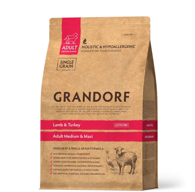Сухий корм Grandorf Medium & Maxi Lamb & Turkey для дорослих собак середніх та великих порід, ягня та індичка, 1 кг