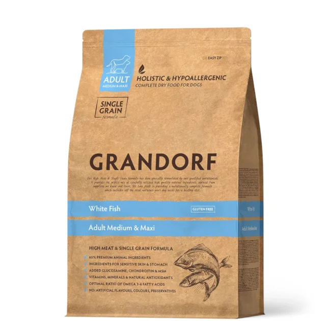 Сухий корм Grandorf Medium & Maxi White Fish для дорослих собак середніх та великих порід, риба, 3 кг