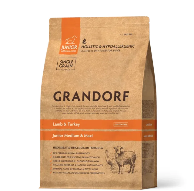 Сухий корм Grandorf Lamb&Turkey Junior для цуценят дрібних та середніх порід від 4 місяців, ягня та індичка, 1 кг