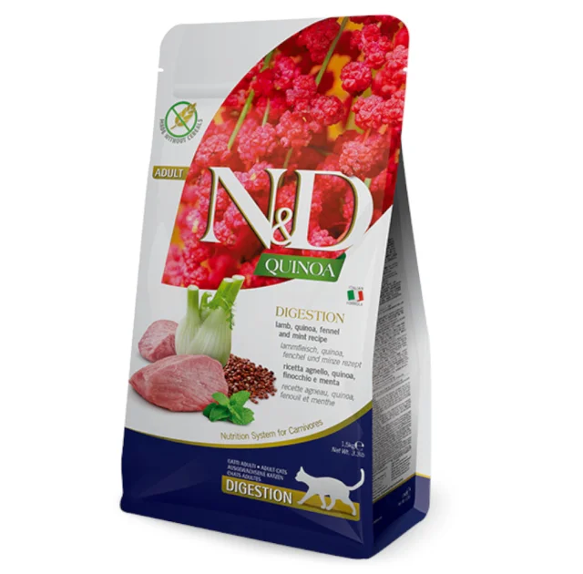 Сухий дієтичний корм Farmina N&D Quinoa Digestion для дорослих котів, у разі порушень травлення, ягня та кіноа, 300 г