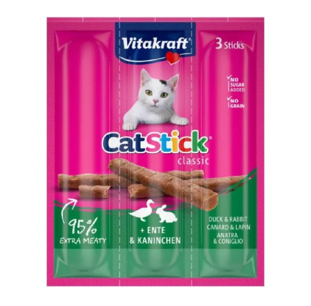 Ласощі Vitakraft, для котів, м'ясні палички з качкою та кроликом 3 шт × 6 г