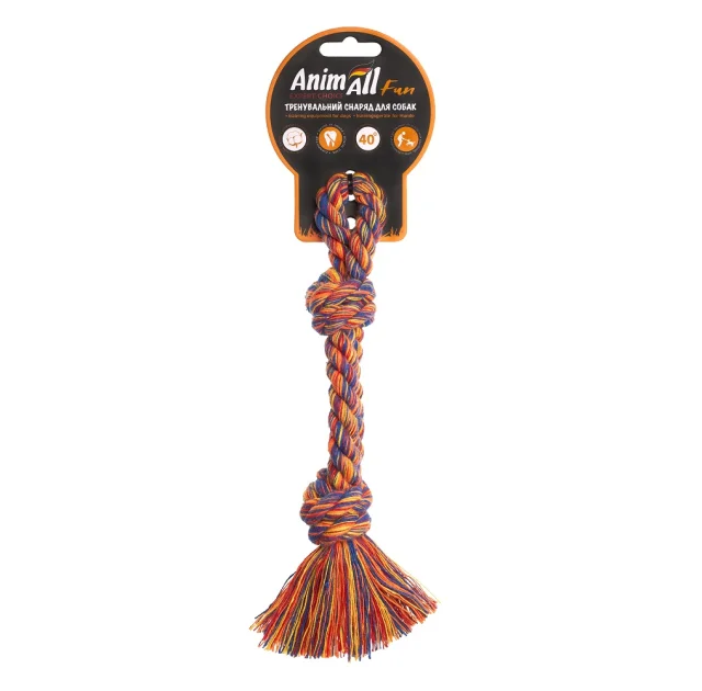 Игрушка AnimAll Fun двойная канат-кость для собак, разноцветная, 18 см