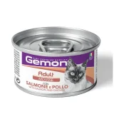 Консерви Gemon Cat Wet Adult м'ясний мус для дорослих котів, лосось та курка, 85 г