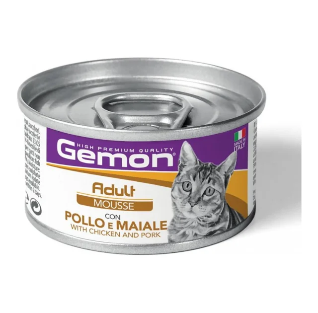 Консервы Gemon Cat Wet Adult мясной мусс для взрослых кошек, курица и свинина, 85 г