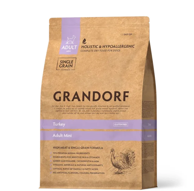 Сухий корм Grandorf Dog Mini Turkey для дорослих собак дрібних порід, індичка, 3 кг