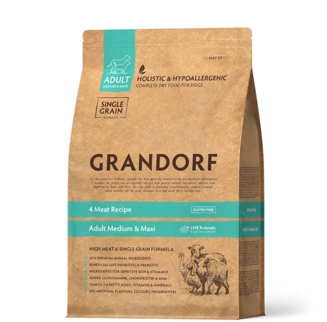 Сухий корм Grandorf Dog Medium & Maxi 4 Meat 4 вида м'яса для собак середніх та крупних порід, 10 кг