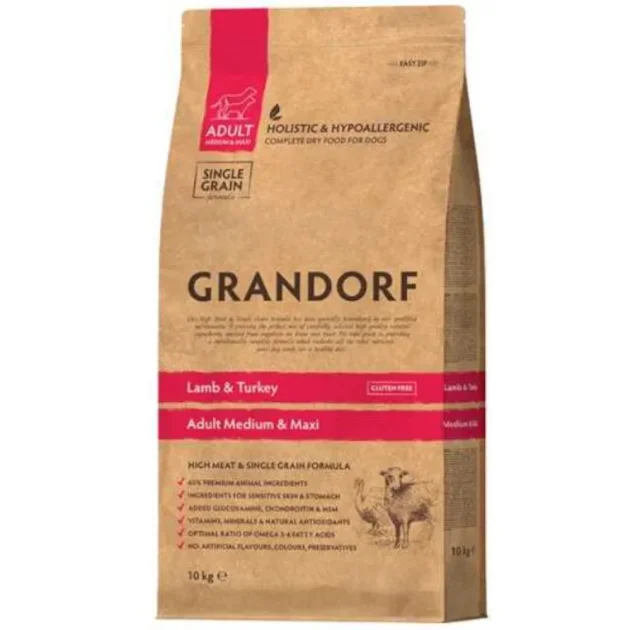 Сухой корм Grandorf Dog Medium & Maxi Lamb & Turkey для собак средних и крупных пород, ягненок и индейка, 10 кг
