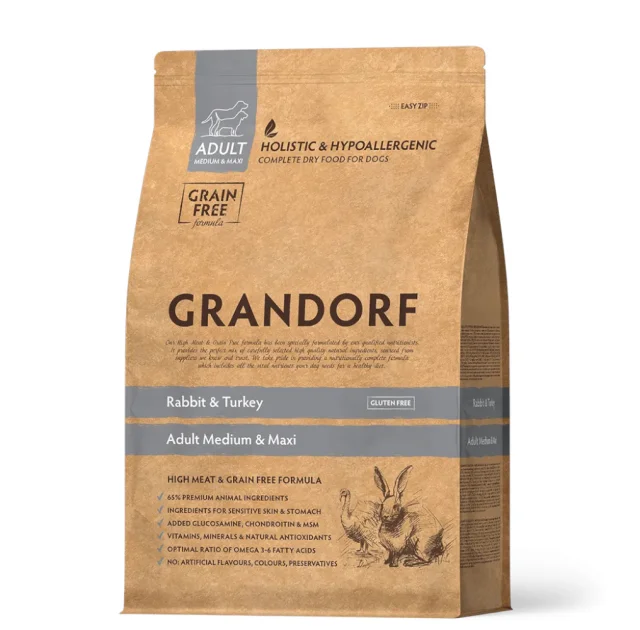 Сухой корм Grandorf Dog Medium & Maxi Rabbit & Turkey для собак средних и крупных пород, кролик и индейка, 1 кг