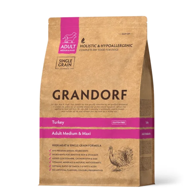 Сухий корм Grandorf Dog Medium & Maxi Turkey для собак середніх та крупних порід, індичка, 3 кг