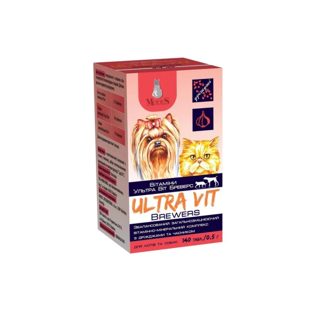 Вітамінно-мінеральний комплекс ModeS Ultra Vit Brewers з дріжджами та часником для котів та собак, 140 табл.по 0,5 г