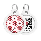 Адресник Waudog Smart ID з QR паспортом, малюнок "Вишиванка" для собак і котів металевий, коло, довжина 30 мм