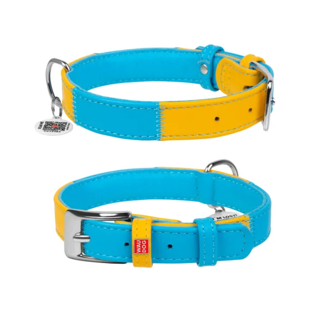 Нашийник Waudog Glamour з QR паспортом, "Colors of freedom" для собак шкіряний, L, ширина 25 мм, довжина 38-49 см