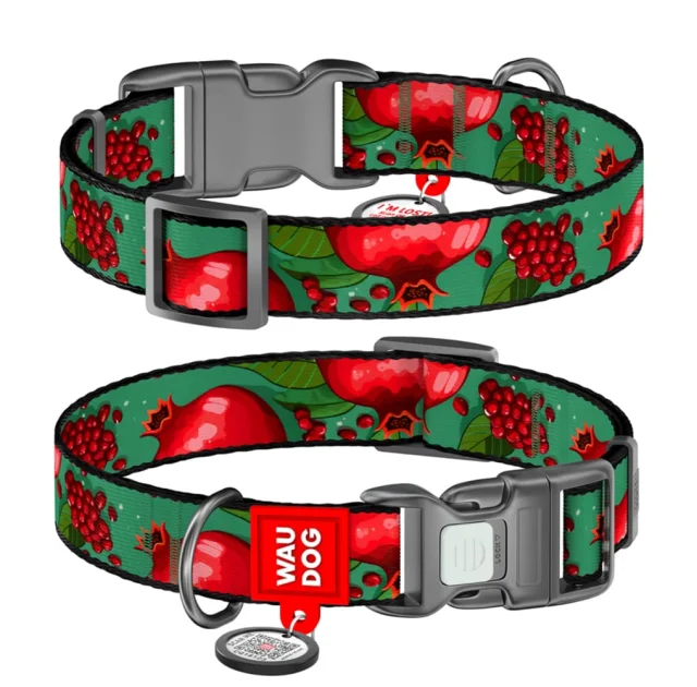 Нашийник Waudog Nylon з QR паспортом для собак нейлоновий , малюнок "Гранати",  S, ширина 15 мм, довжина 25-35 см