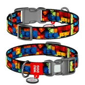 Нашийник Waudog Nylon з QR паспортом для собак нейлоновий , малюнок "Блоки",  S, ширина 15 мм, довжина 25-35 см