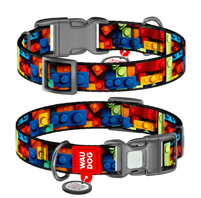 Нашийник Waudog Nylon з QR паспортом для собак нейлоновий , малюнок "Блоки",  S, ширина 15 мм, довжина 25-35 см