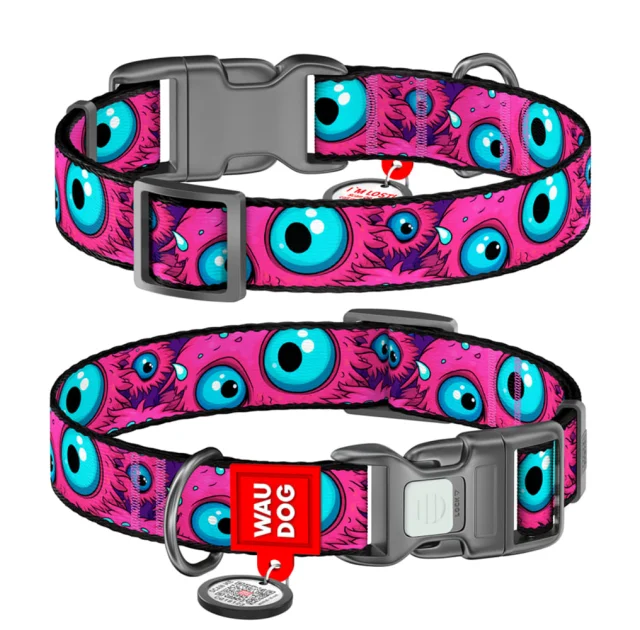 Нашийник Waudog Nylon з QR паспортом для собак нейлоновий , малюнок "Око монстра",  L, ширина 25 мм, довжина 33-49 см
